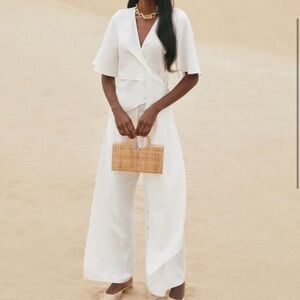 Cult Gaia Selena dress Luxe Island Chic XS linen blend ivory white asymmetrical